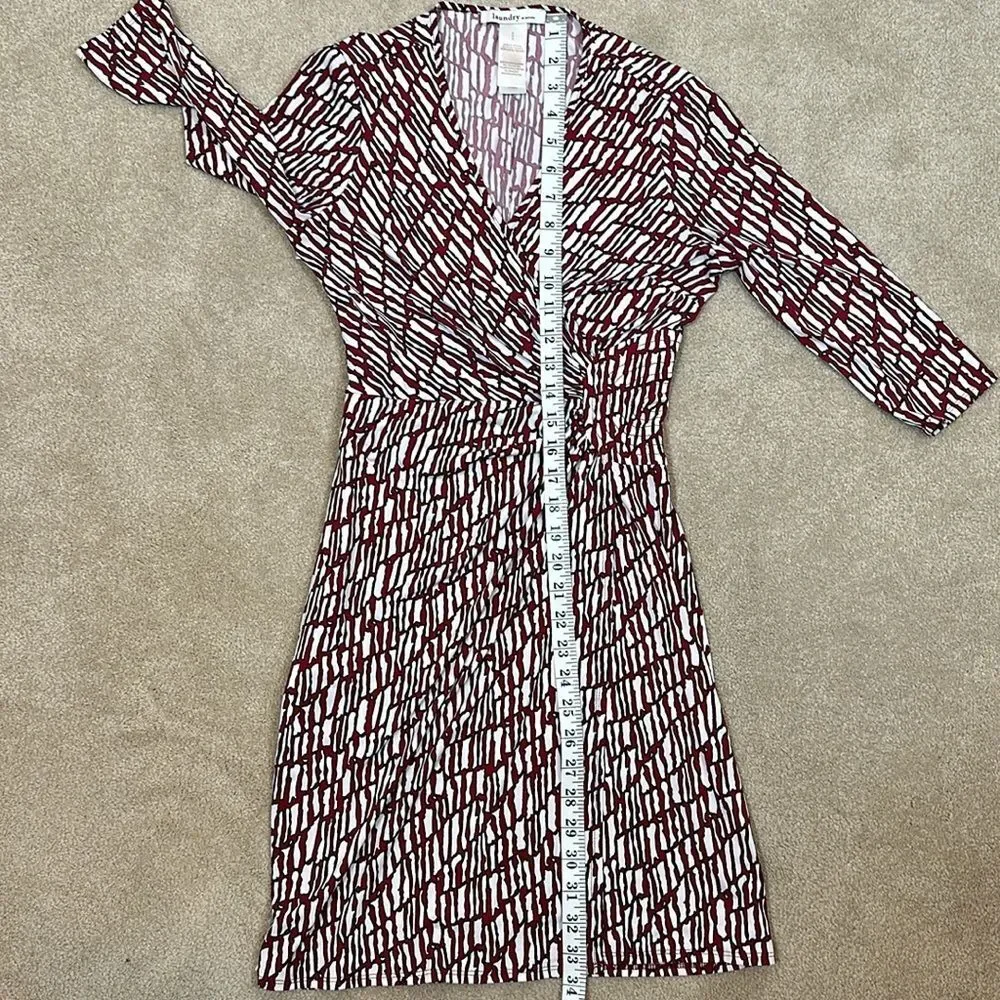 Laundry by Design Red White Print 3/4 Sleeve Faux Wrap Dress Women Size 0